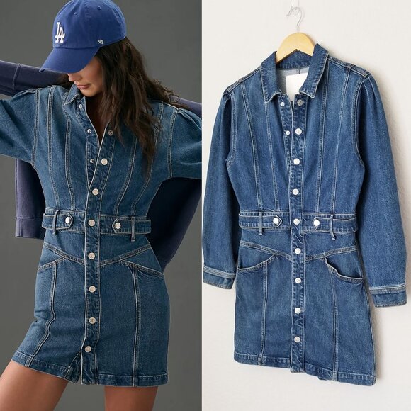 Mother Superior Women's S The Batwing Cinch Waist Mini Denim Dress Beer Me $525 - Picture 7 of 16